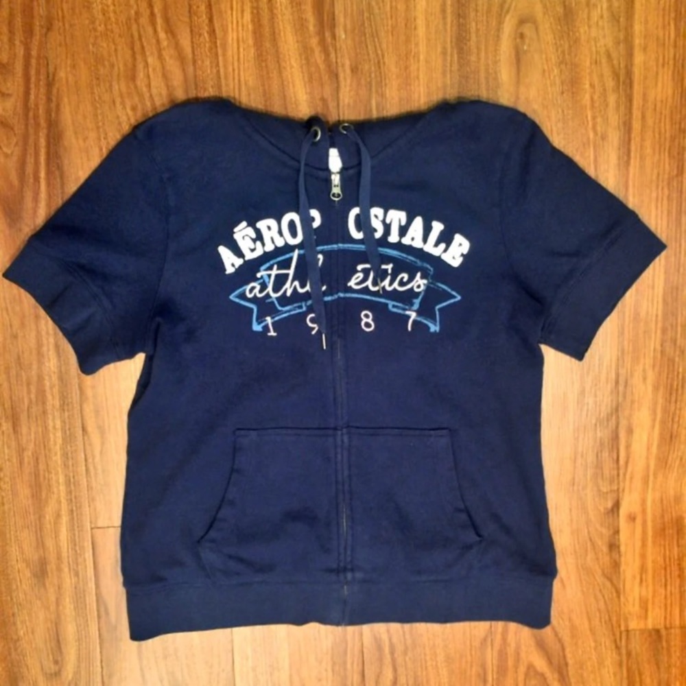 Aeropostale XL Navy Short Sleeve Zip Hoodie